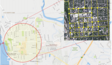 An example of a subarterial network in Burlington, N.C. where different numbers of sensors were tested in a total of 19 candidate locations.